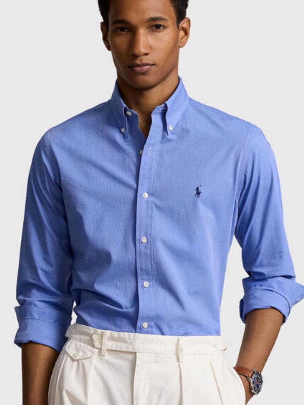 Ralph Lauren Custom Fit Blue Cotton Long-Sleeve Button-Down Shirt